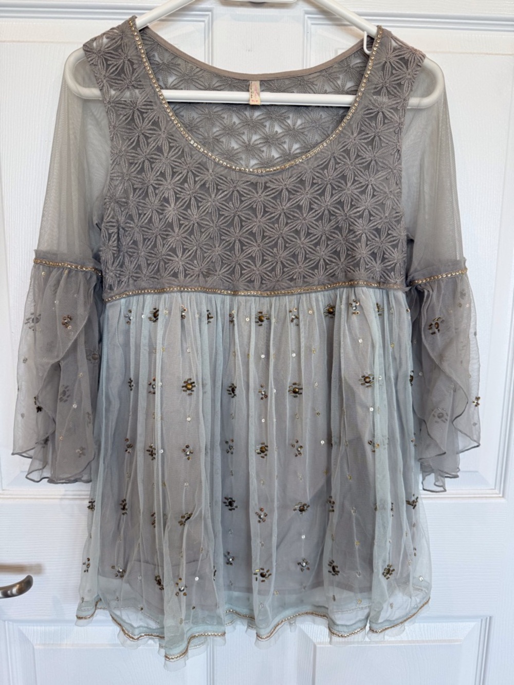 Free People whimsigoth Fairycore layered mesh embellished top beads sequins